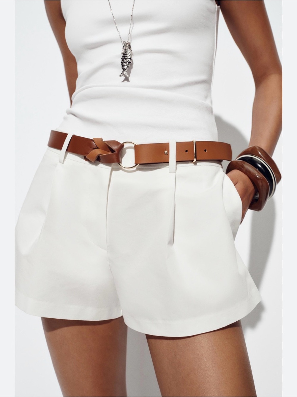 Zara BELTED FLARED BERMUDA
SHORTS - Ecru |Women's Shorts Size XS